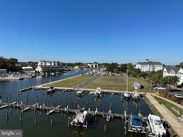 view of dock featuring a water view