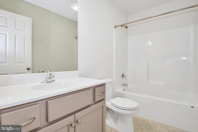 full bathroom with toilet, shower / washtub combination, vanity, and tile flooring