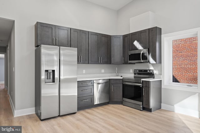 kitchen featuring appliances with stainless steel finishes, sink, and light hardwood / wood-style floors