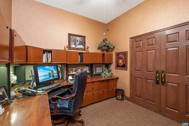 view of carpeted home office