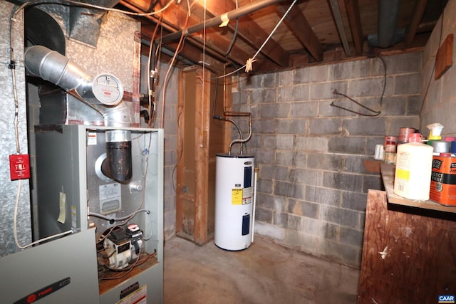 utilities featuring electric water heater and heating unit