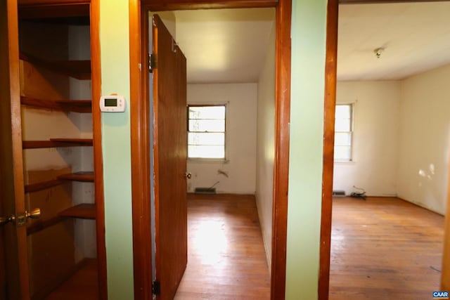 hall with light hardwood / wood-style flooring