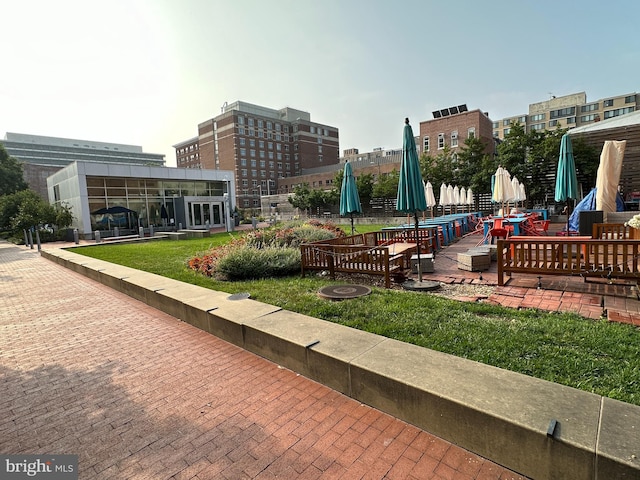 view of home's community featuring a patio area and a yard