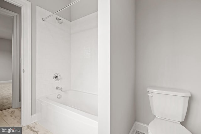 994 Valley Crossing Dr, Lititz, PA 17543 - bathroom featuring marble finish floor, toilet, shower / bathing tub combination, and baseboards