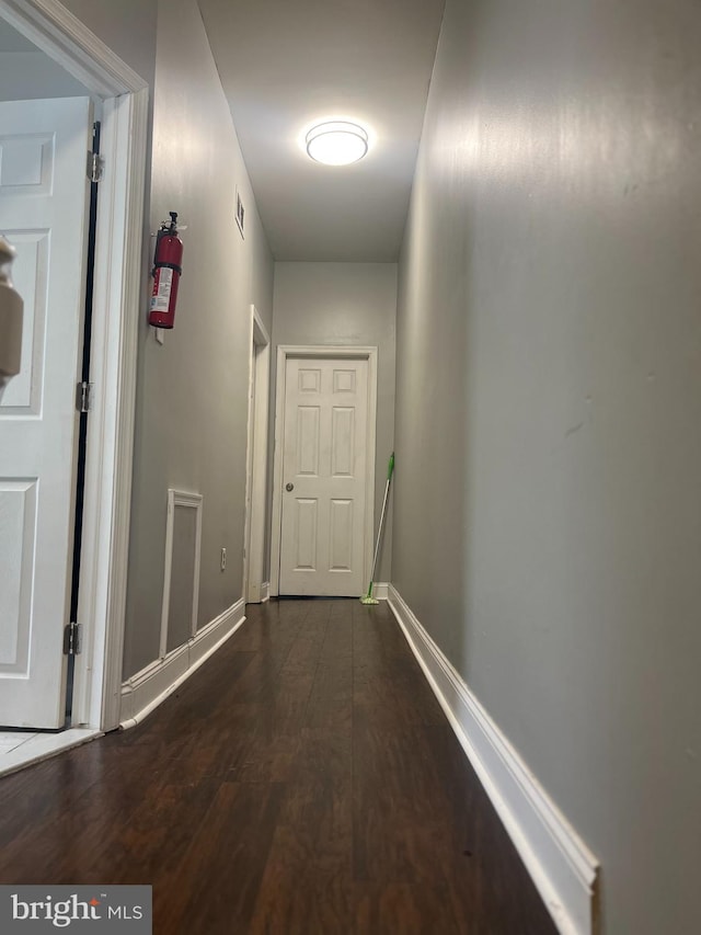 hallway featuring dark wood-type flooring