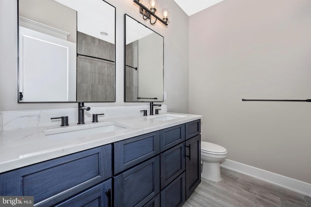 bathroom featuring vanity, hardwood / wood-style flooring, and toilet