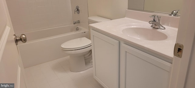 full bathroom featuring tile patterned floors, vanity, shower / bath combination, and toilet