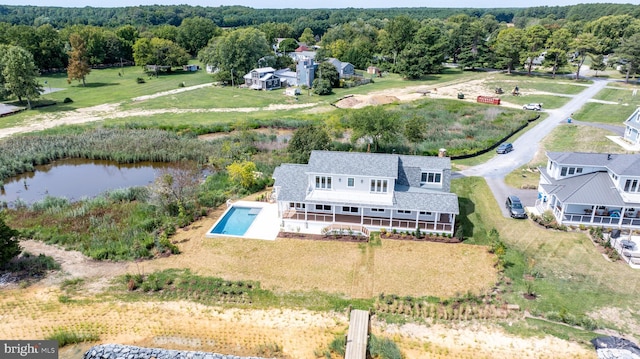 aerial view with a water view