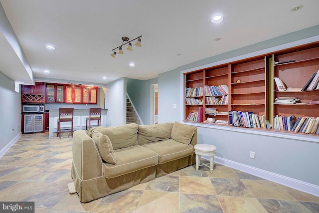 living room with light tile floors