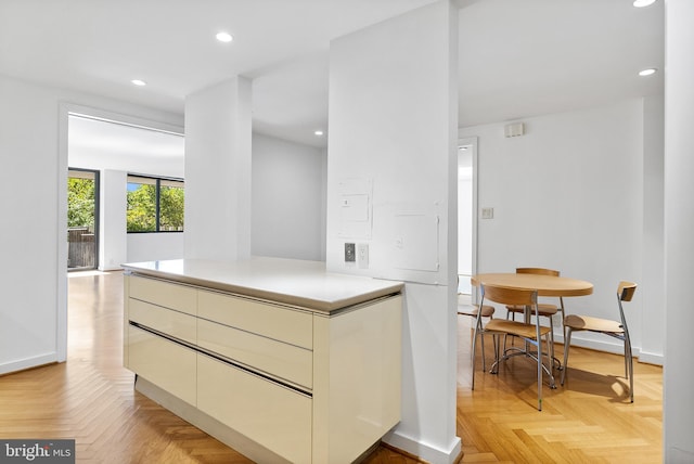 kitchen featuring light parquet flooring