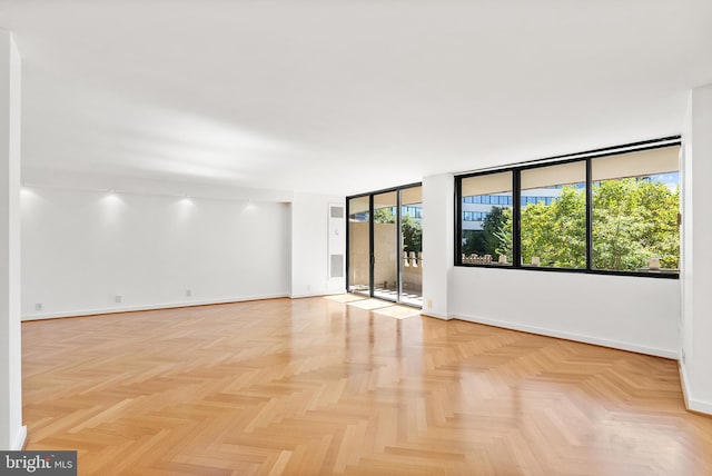 spare room featuring light parquet flooring and expansive windows