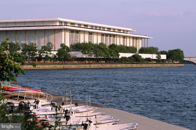 view of water feature with a boat dock