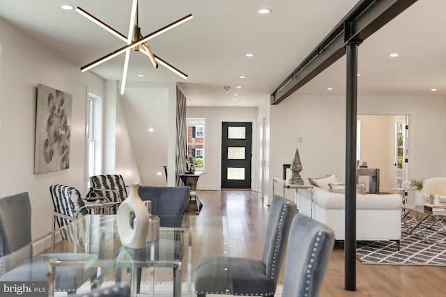 dining area with wood-type flooring