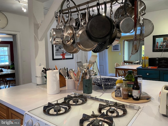 kitchen with range and rail lighting