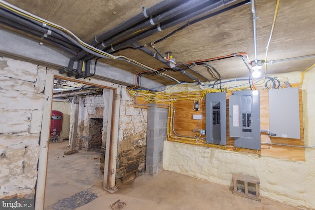 basement with electric panel