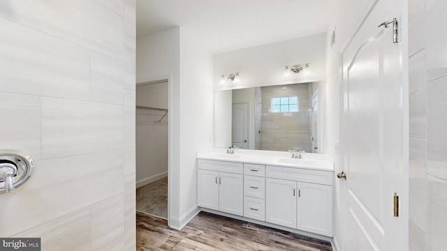 bathroom with vanity and wood-type flooring