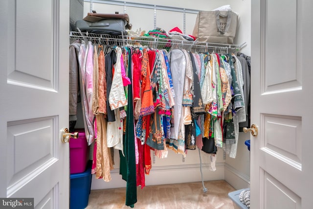 spacious closet with light carpet