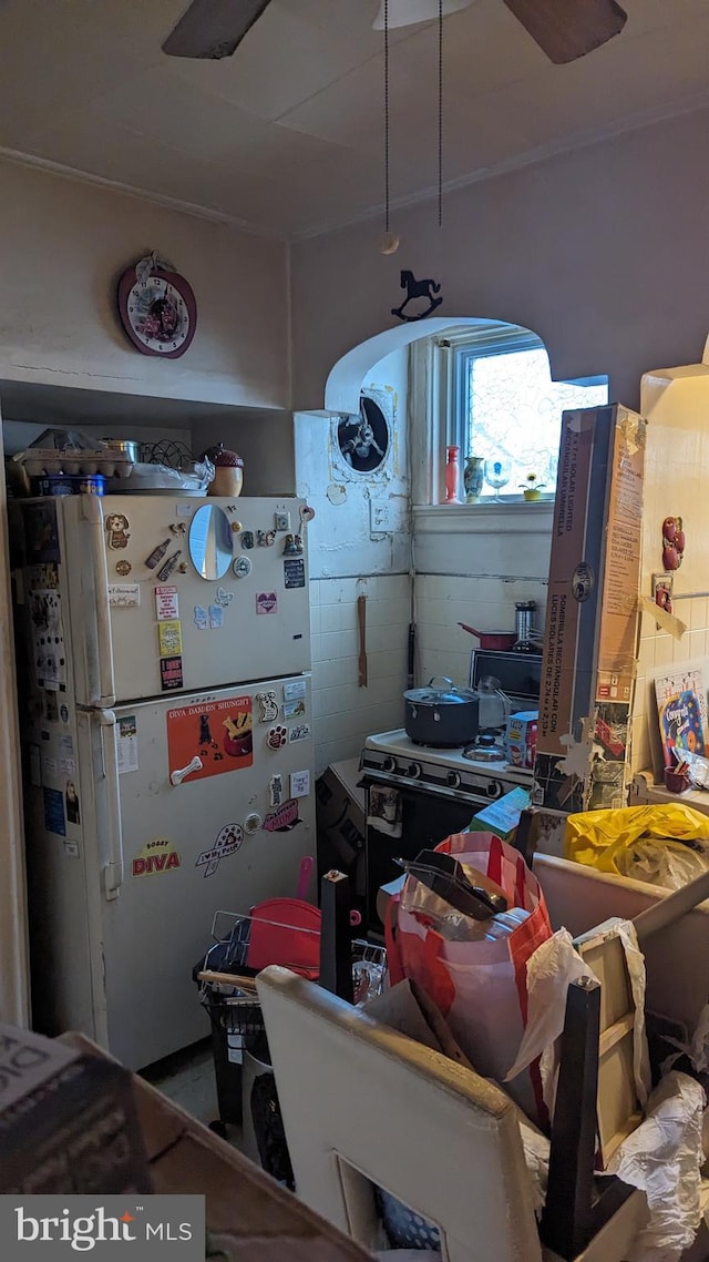 kitchen with white fridge