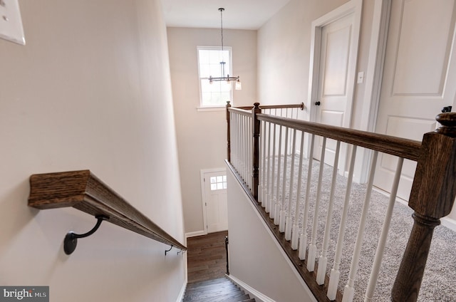 40 N Berlin Pike, Lovettsville, VA 20180 - stairs with wood finished floors, a chandelier, and baseboards