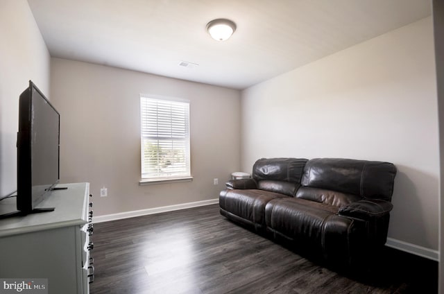 living room featuring dark wood-type flooring