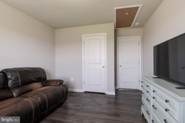 living room featuring dark wood-type flooring