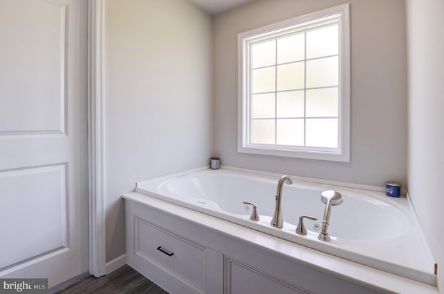 bathroom featuring a bathing tub, plenty of natural light, and hardwood / wood-style flooring