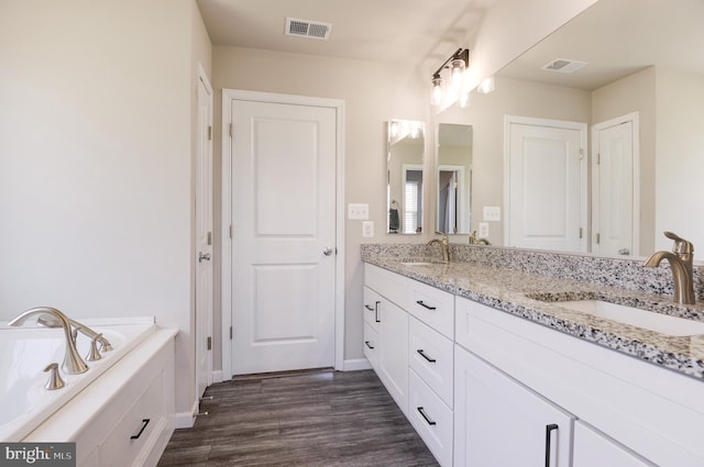 bathroom featuring wood-type flooring and vanity