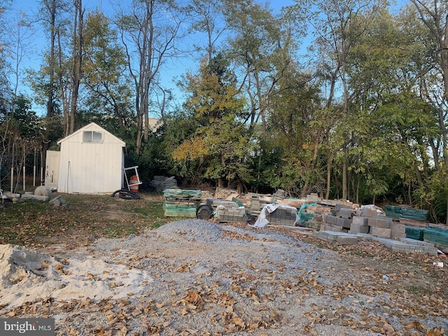 view of yard with a storage shed