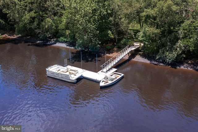 view of dock with a water view