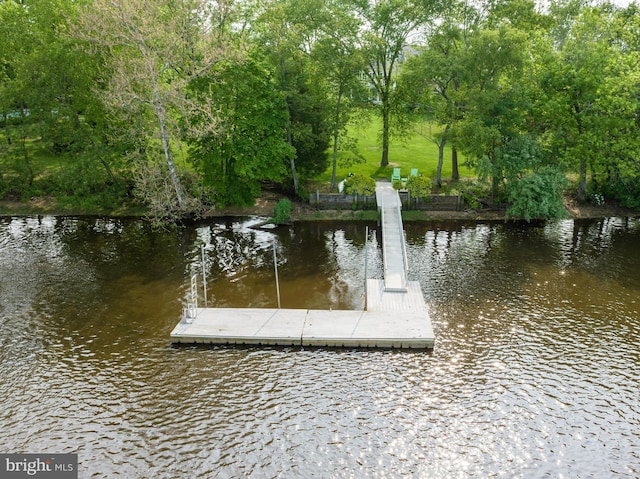 view of dock with a water view