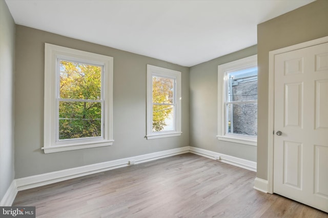 spare room featuring plenty of natural light and light hardwood / wood-style floors