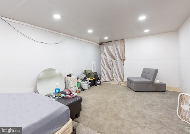 bedroom featuring light colored carpet