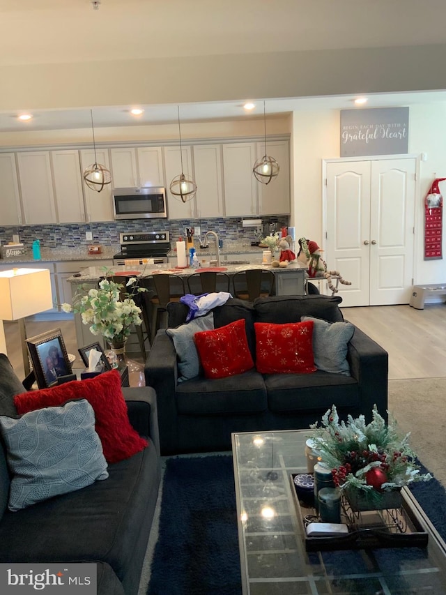 living room with light hardwood / wood-style floors