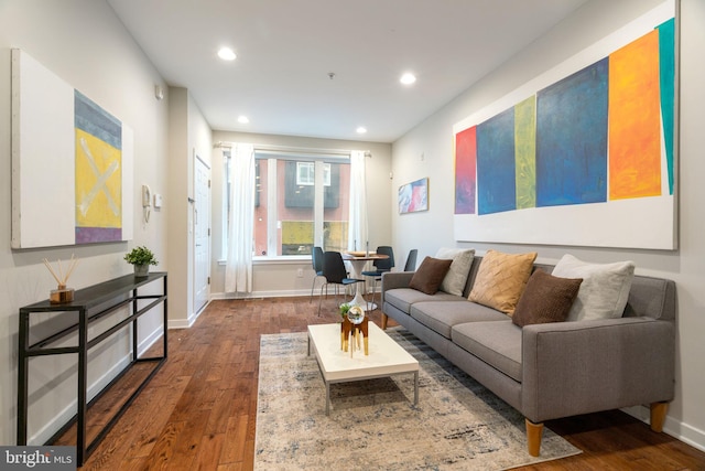 living room featuring dark hardwood / wood-style flooring