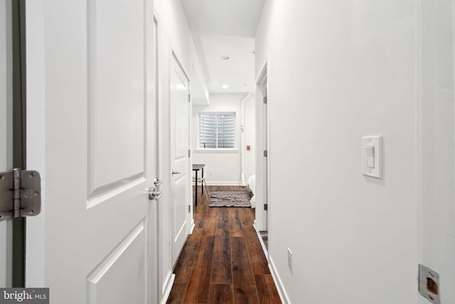 hall with dark hardwood / wood-style flooring