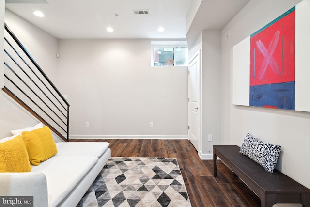 interior space with dark wood-type flooring