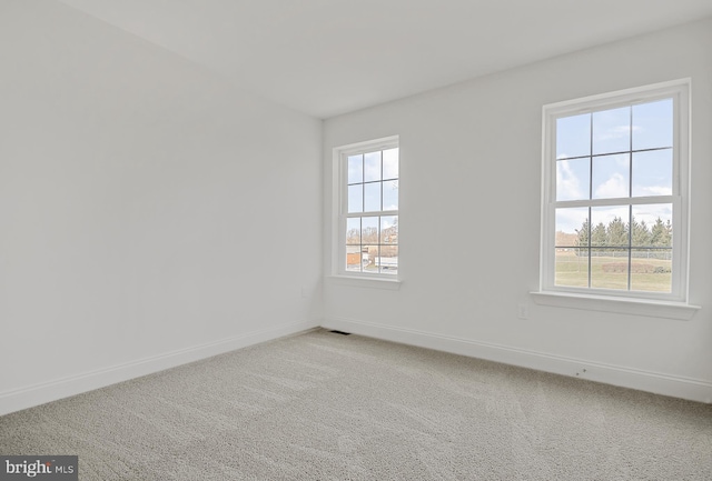 spare room featuring light carpet