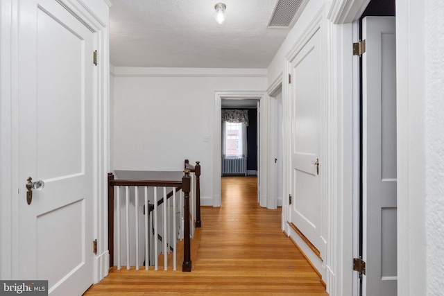 hall with light hardwood / wood-style flooring and radiator