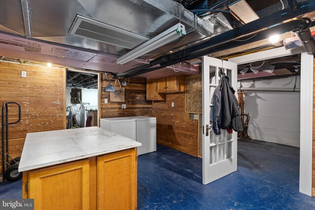 basement with wood walls