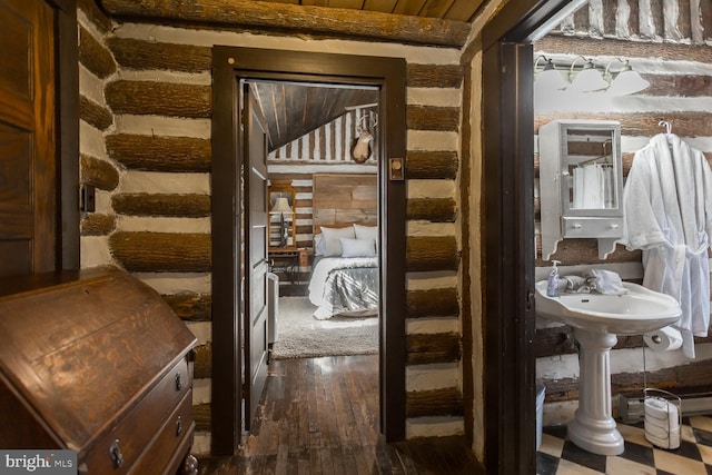 interior space with dark wood-type flooring