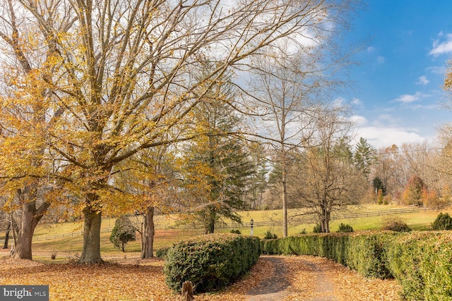 view of yard with a rural view