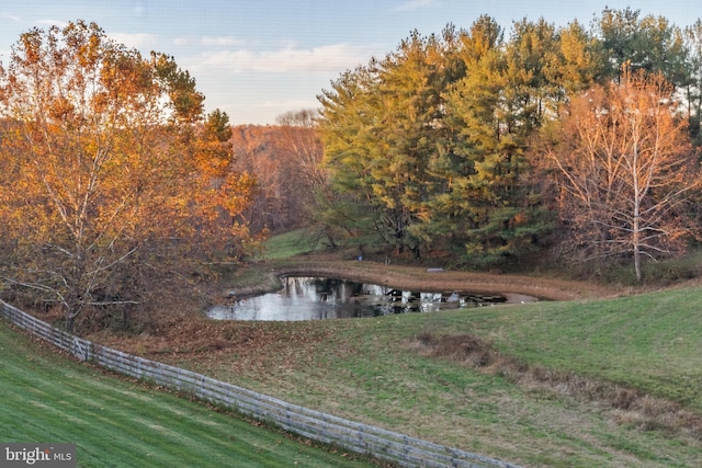 view of yard featuring a water view