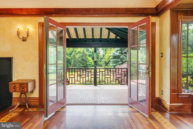 doorway featuring french doors and dark wood-type flooring