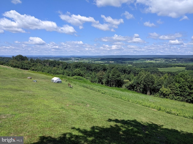 birds eye view of property with a rural view