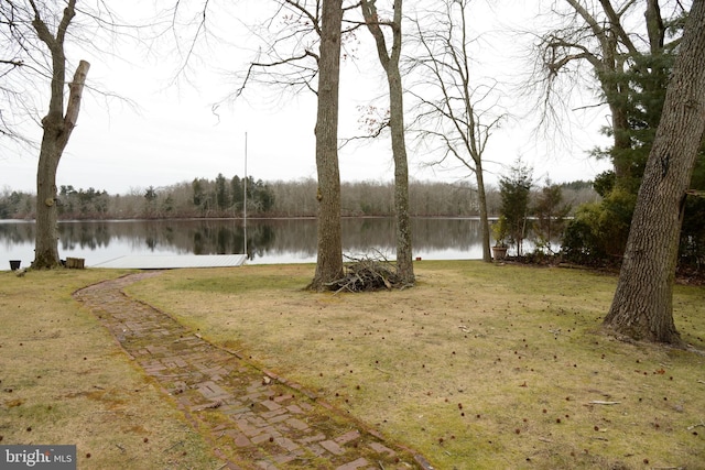 view of yard with a water view