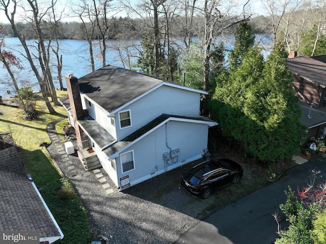 exterior space featuring a water view