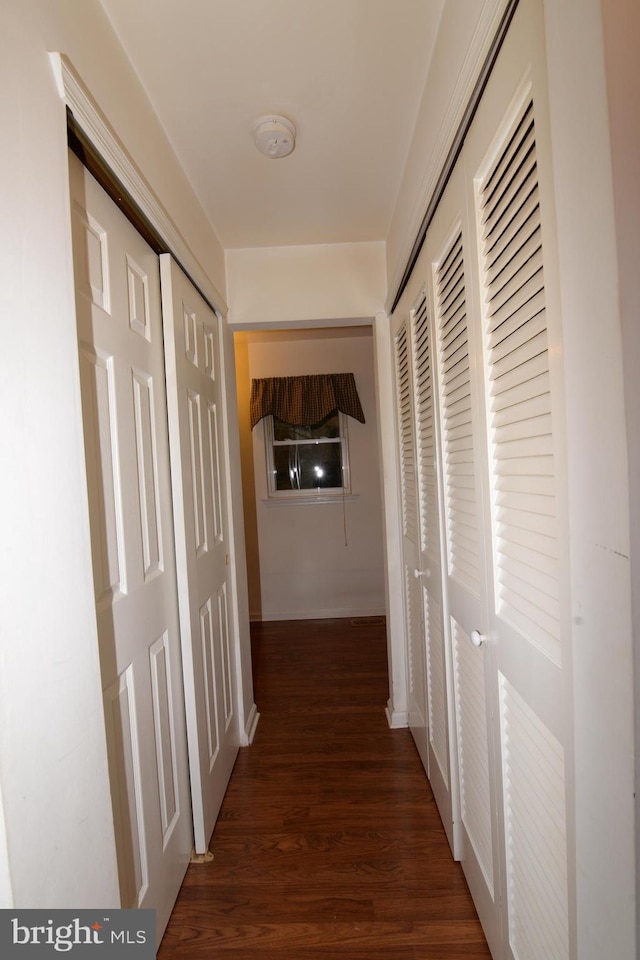 hallway featuring dark wood-type flooring