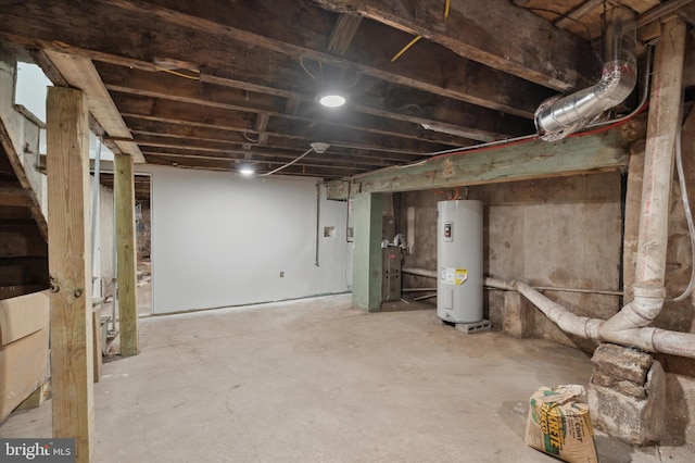 basement featuring water heater