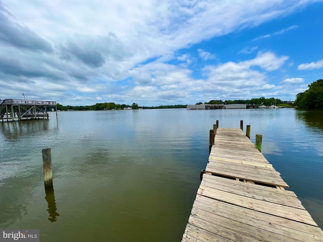 dock area featuring a water view