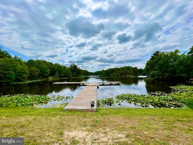 view of dock featuring a water view